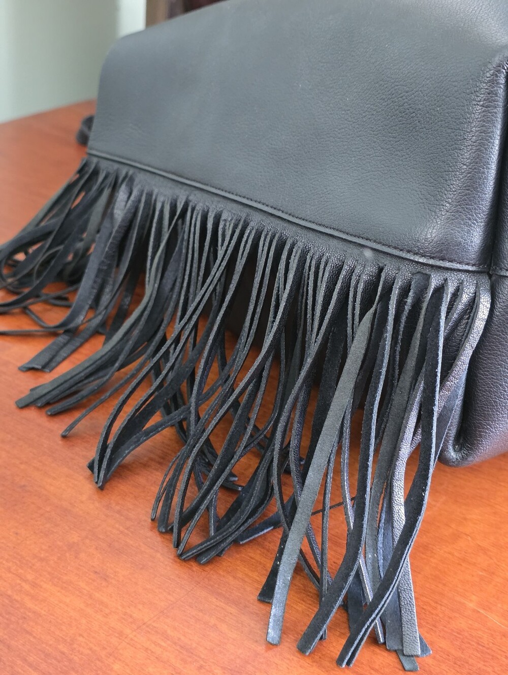 YSL Saint Laurent Paris Black Leather Fringe Tote Bag COA Detachable Pouch Large - Picture 13 of 16
